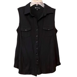 Valerie Bertinelli button down sleeveless blue top size large